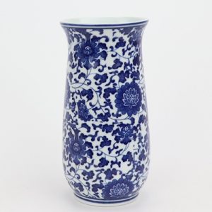 RZNV15 Blue and white wreathed lotus pattern round tube blue and white open arc pen tube small vase ceramic decoration