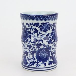 RZNV16Blue and white lotus pattern round tube blue and white open bamboo-shaped pen tube small vase traditional porcelain