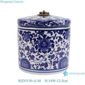 RZNV50-M Traditional Blue and white lotus pattern with copper ring lid round straight tube tea pot small