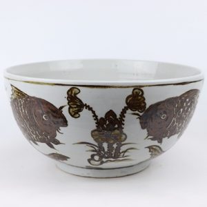 RZOX10 Chinese style jingdezhen antique do hand-painted 14 inch maroon fish algae grain ceramic bowl daily decoration