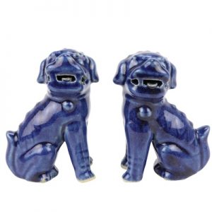 RZQW04 Chinese traditional style jingdezhen ceramic offering blue deep blue poodle sitting sculpture porcelain lion