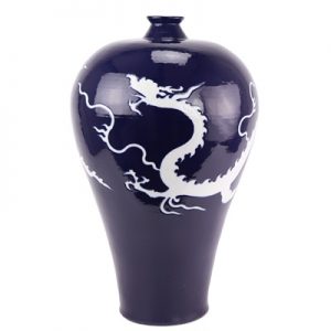 RZQX01 Chinese new Chinese ceramic decoration offering blue deep blue color glaze white dragon plum vase blue