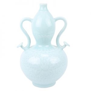 RZRD01 Chinese white porcelain porcelain shadow green carving twined flowers double ear gourd vase