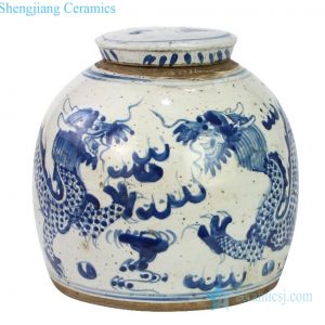 Chinese traditional blue and white with two dragons Jar