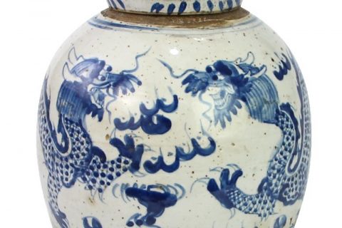 Chinese traditional blue and white with two dragons Jar