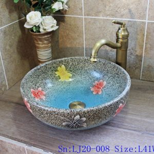 LJ20-008  Colorful butterfly imitation marble pattern ceramic basin