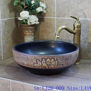 LJ20-009  China traditional dark blue brown lotus wash basin sink