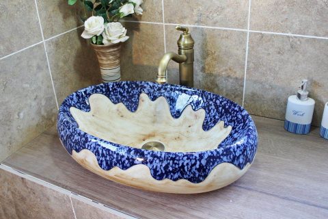 LJ20-013  old looking blue sea glazed hand make porcelain basin
