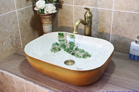 LJ20-015 Hand painted water color green leaves classic Basin