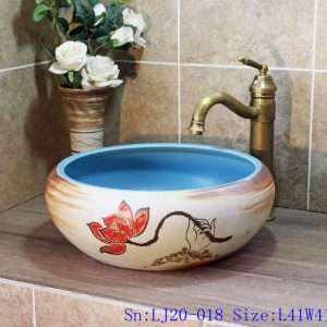 LJ20-018 Hand-painted lotus skyblue  round table basin