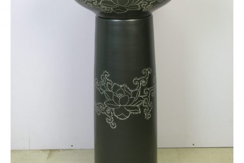 sjbyl120-036  Restaurant Nesting basin -Black lotus vine porcelain pedestal sink