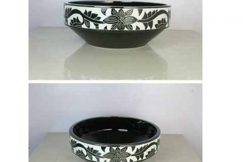 sjbyl120-074 China style Rattan black and white flower round new Porcelain wash basin