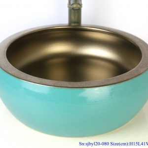 sjbyl120-080 Table basin - metallic glaze and electroplating series - gold green waist drum