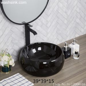 byl2006-16 Bright black marble round porcelain table basin
