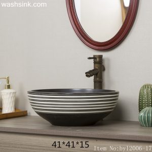 byl2006-17 Black and white striped round ceramic washbasin