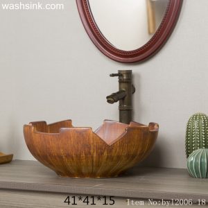 byl2006-18 Orange solid wood shaped ceramic washbasin