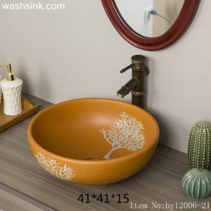 byl2006-21 Orange marbled tree patterned porcelain washsink