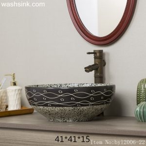 byl2006-22  Black round marble pattern porcelain washbasin