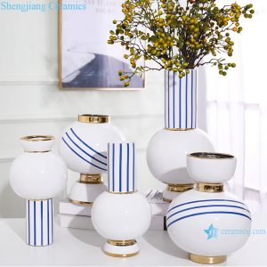 RZRV03-A-B-C-D-E Handmade striped gold-plated porcelain vases