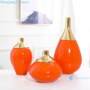 RZRV42-A-B-C Gold-plated vase in red monochrome glaze