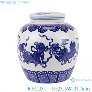RYUJ31 Chinese handmade blue and white ceramic pot dragon design