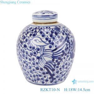 RZKT10-N Chinese blue and white twig phoenix simple picture ceramic pot