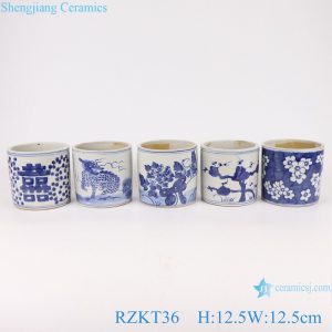 RZKT36-Series Chinese blue and white ceramic pot multi-pattern sets pen container