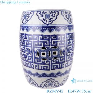 RZMV42 Chinese blue and white plaid design porcelain stool