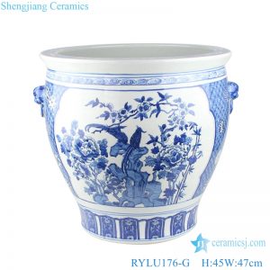 RYLU176-G Chinese blue and white flower bird design pot with two ears