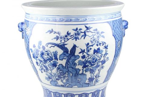 RYLU176-G Chinese blue and white flower bird design pot with two ears