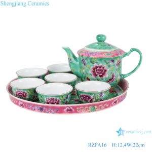 RZFA16 Chinese handmade powder enamel teapot and teacup set