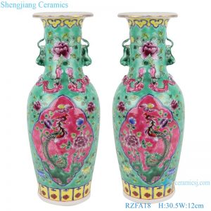 RZFA18 Chinese handmade two ears powder enamel jar green and pink color
