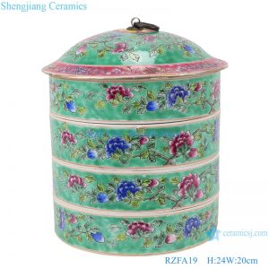 RZFA19 Chinese handmade ceramic powder enamel multi-layer rice container