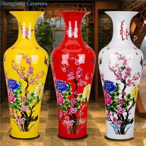 RZRi36-A Ceramic large vase with red and yellow flowers blooming_