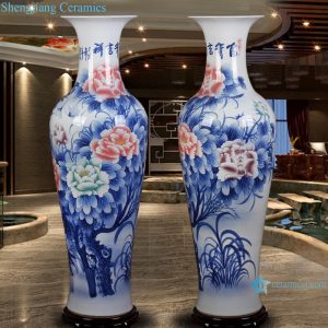 RZRi44-A hand painted ceramic vase blue and white landscape peony floor decoration