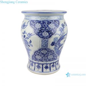 RZSC08 hand-painted flowers and birds, blue and white porcelain small drum stool