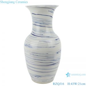 RZQJ16 Mordern white color glazed blue line wave ceramic vases