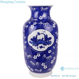 RYWG35 Handmade blue and white ice plum design and ancient wax gourd ceramic vase