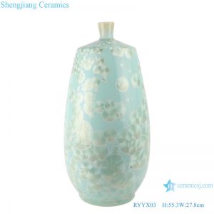 RYYX03 Handmade Crystal glaze straight tube ceramic vase with white flowers green background