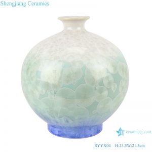 RYYX04 Handmade Crystal glaze ceramic vase with white flowers green background