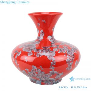 RZCU04 Handmade Flat belly bottle with crystallized glaze and red background ceramic vase
