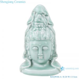 RZQW06-A Shadow green glaze carving of Guanyin Bodhisattva Buddha head statue