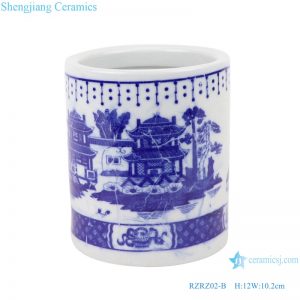 RZRZ02-B_ Jingdezhen Porcelain Factory hand-painted blue and white mountain ceramic pen holderRZRZ02-A_Jingdezhen Porcelain Factory hand-painted blue and white dragon ceramic pen holder
