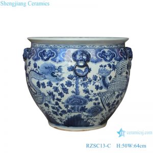 RZSC13-C Handmade Blue and white dragon and phoenix design ceramic big pot