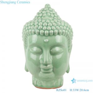 RZSo01 Colorful glaze bean green carving buddha head porcelain statue