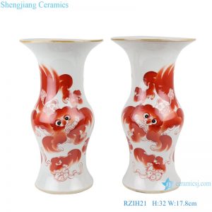 RZIH21 antique red color lion pattern porcelain vase