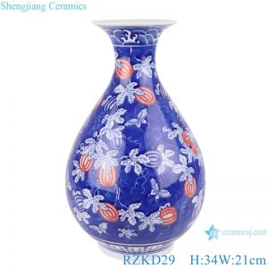 RZKD29 Blue and white underglazed red melon and fruit pattern yuhuchun vase