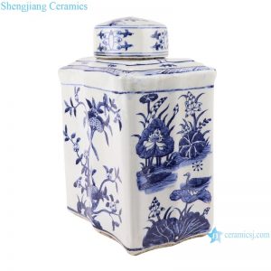 RZKJ02-C Jingdezhen hand painted blue and white fairy peach square shape porcelain jar