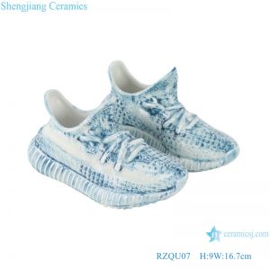 RZQU07 Color glaze engraving denim plaid zipper grain small ceramic shoes for decoration