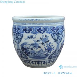 RZSC15-B Blue and white flower and bird design ceramic big pots